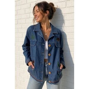 Vintage Breckenridge Blue Denim Jacket Embroidered Bear Moose Nature Large